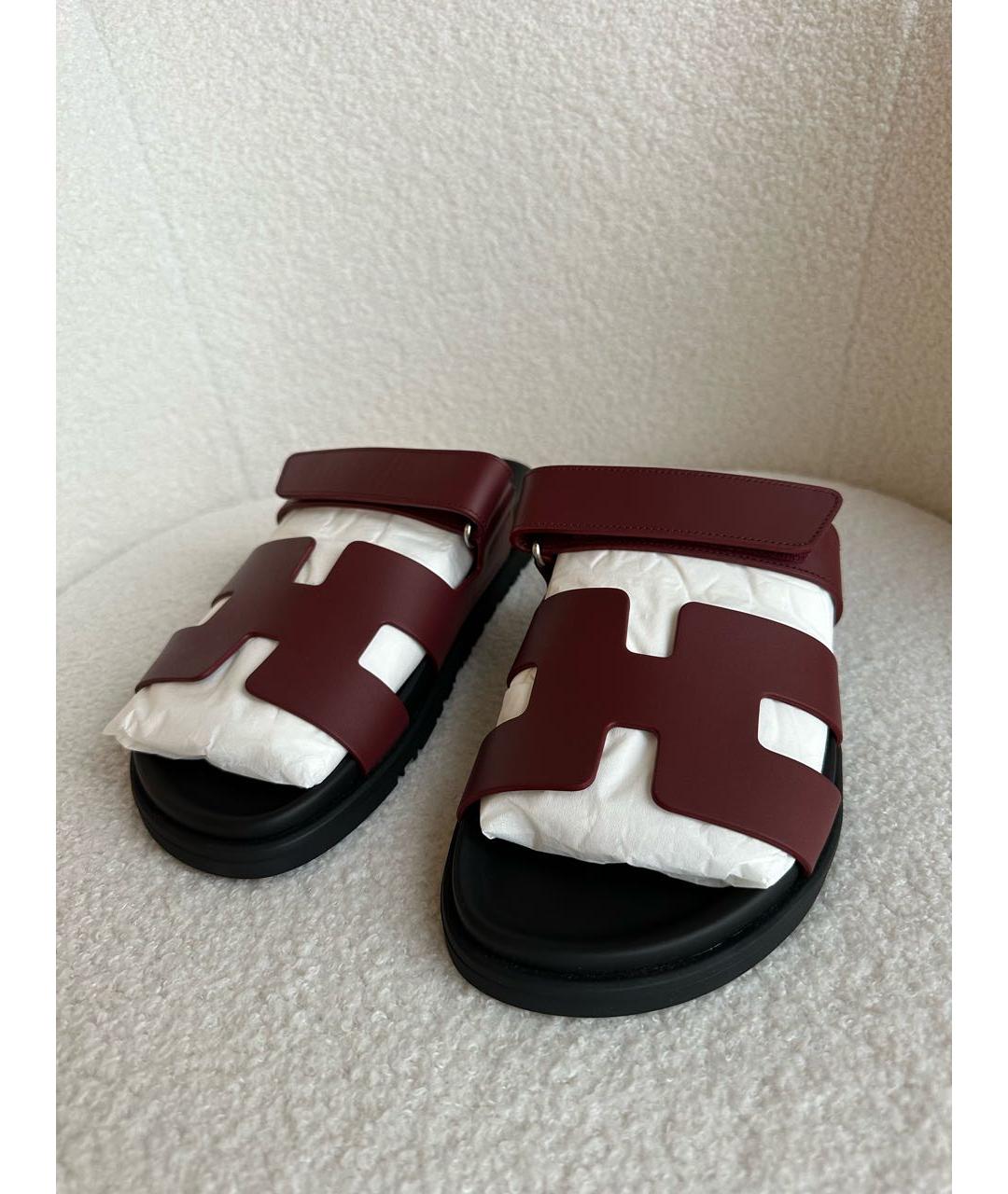 HERMES Бордовые шлепанцы, фото 2