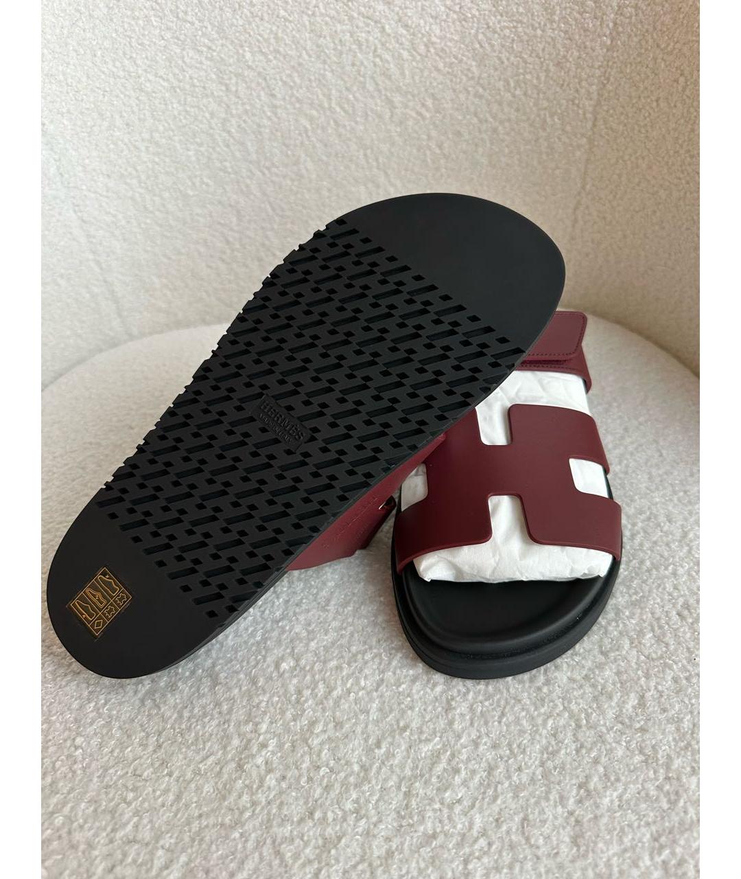 HERMES Бордовые шлепанцы, фото 4