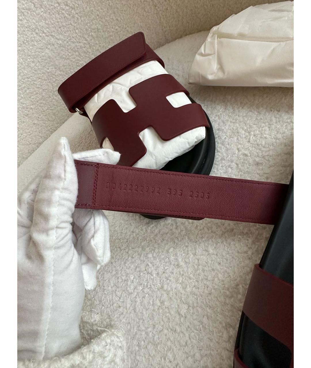 HERMES Бордовые шлепанцы, фото 5