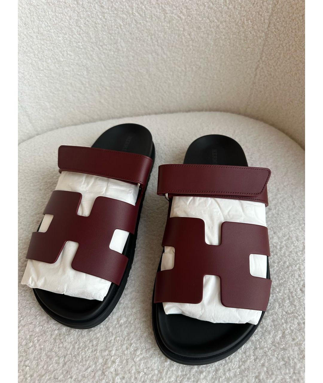 HERMES Бордовые шлепанцы, фото 3
