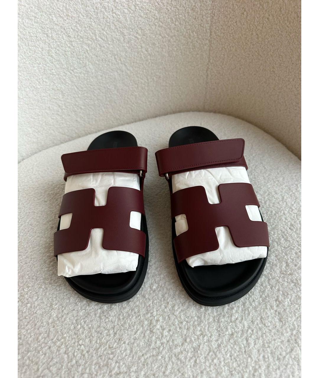 HERMES Бордовые шлепанцы, фото 6