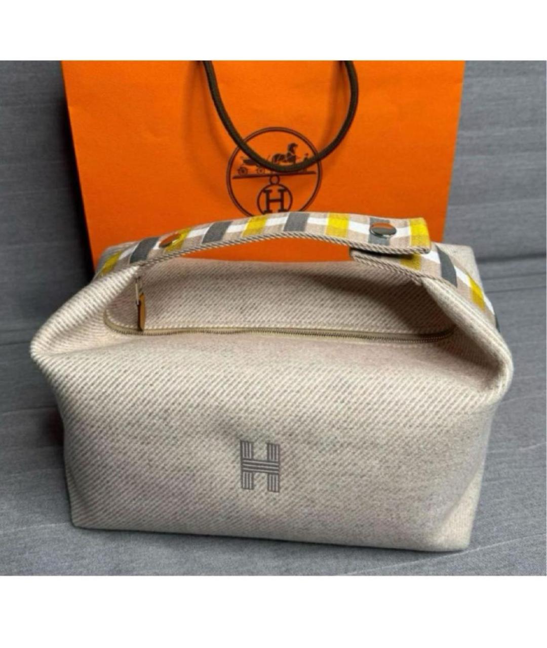 HERMES Бежевая тканевая косметичка, фото 2