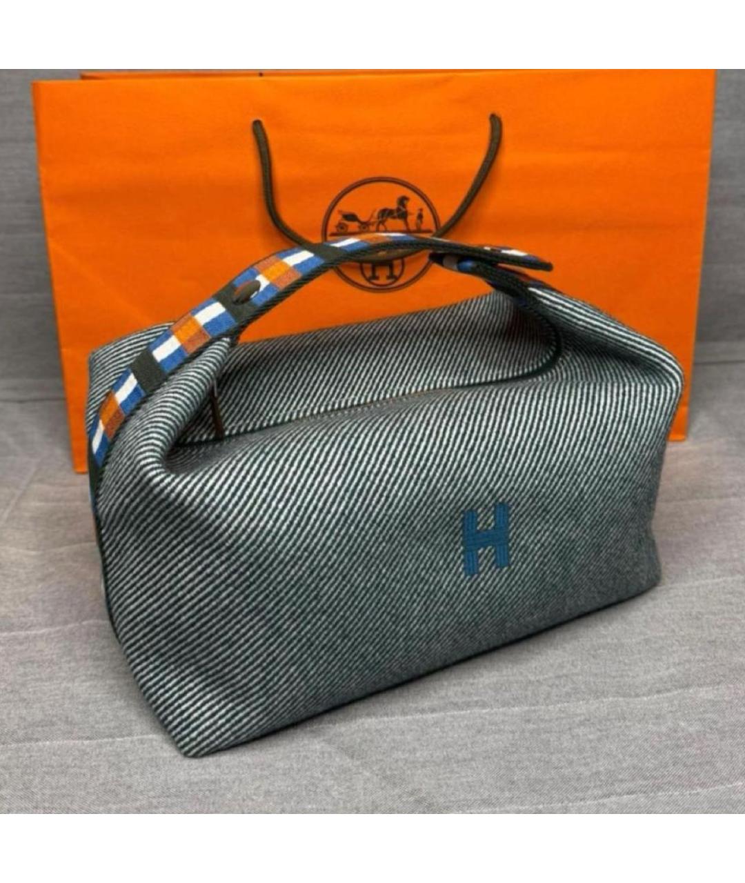 HERMES Голубая тканевая косметичка, фото 2