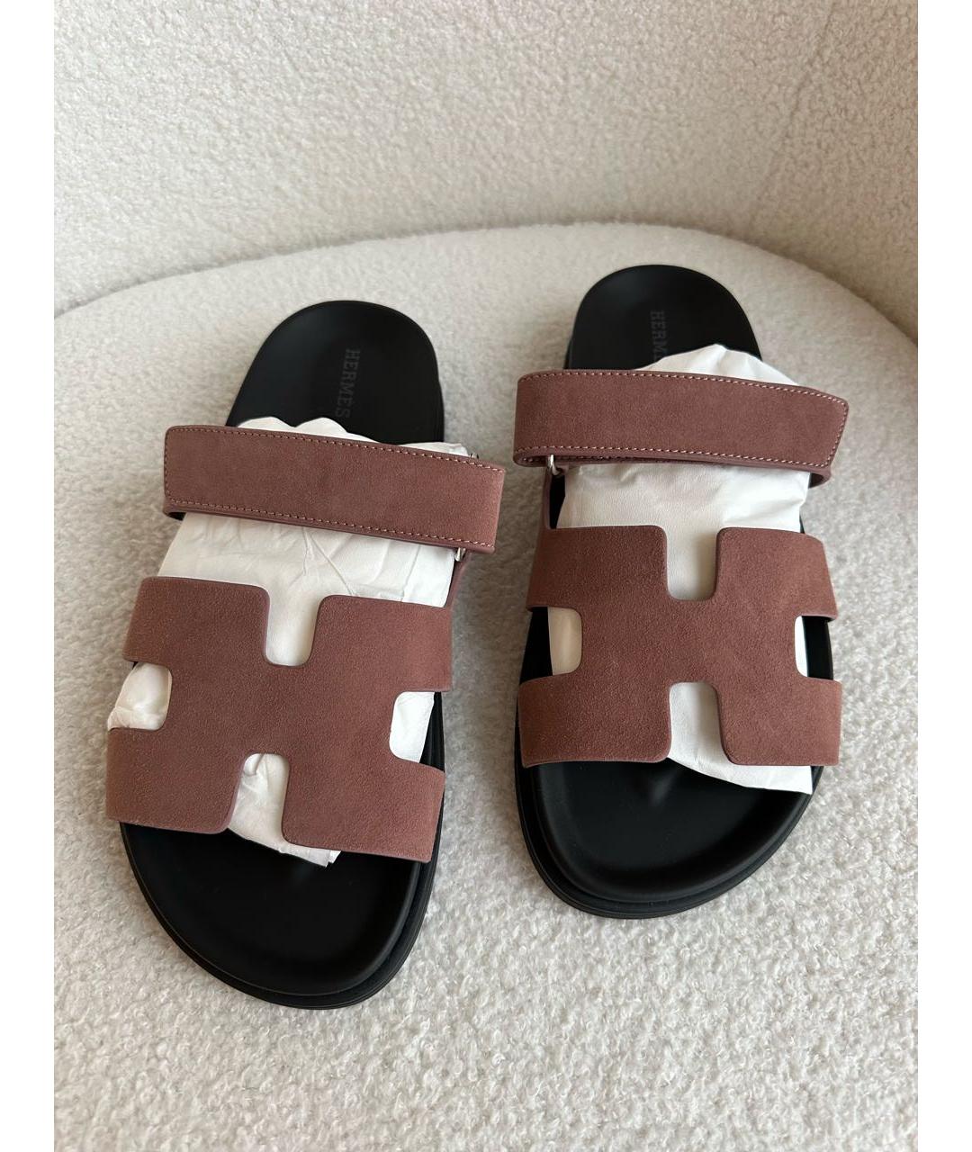 HERMES Розовые замшевые сандалии, фото 2