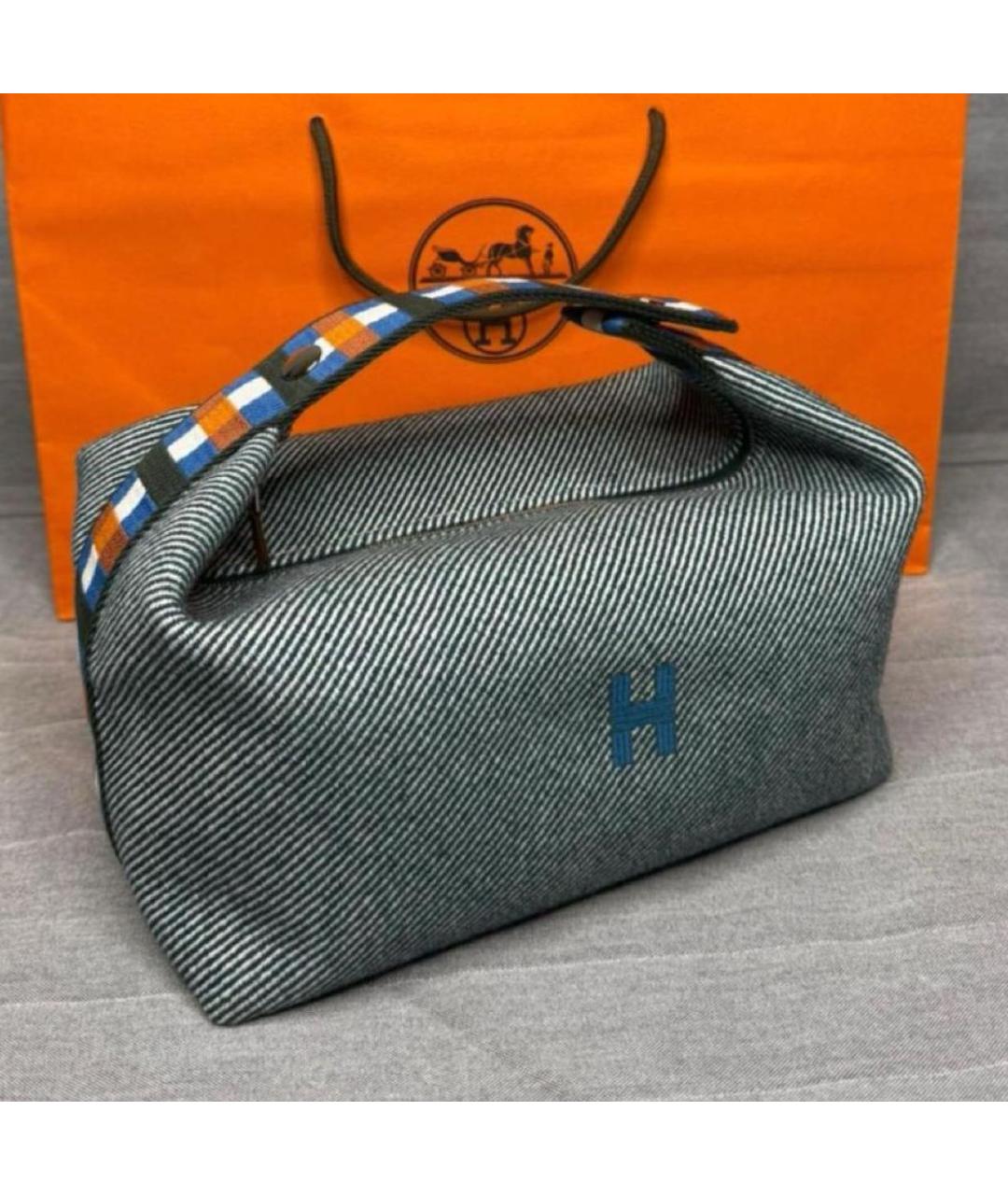 HERMES Синяя тканевая косметичка, фото 2