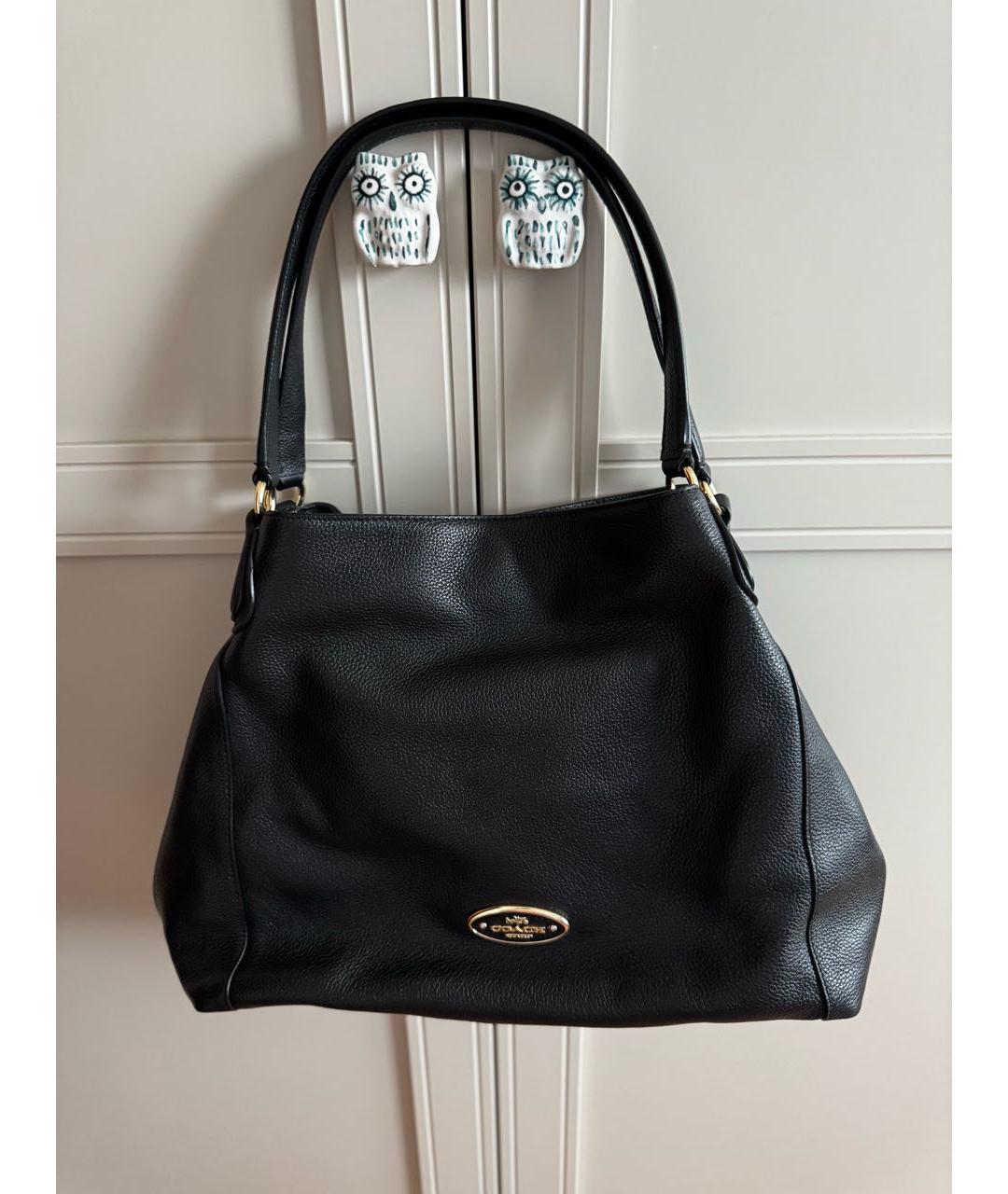 COACH Черная кожаная сумка с короткими ручками, фото 9