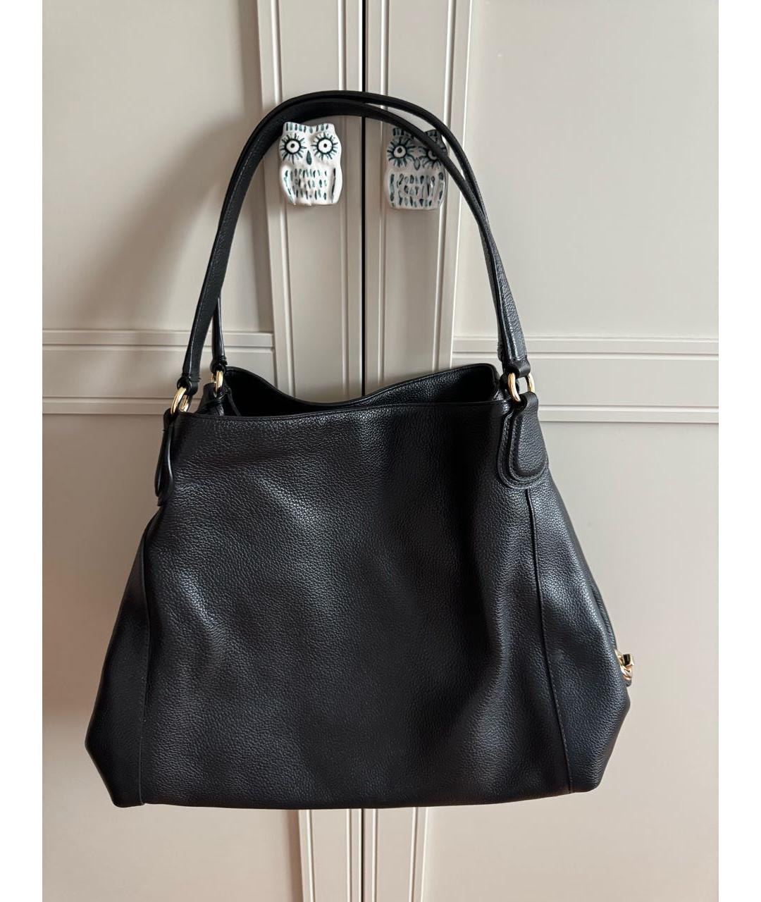 COACH Черная кожаная сумка с короткими ручками, фото 2