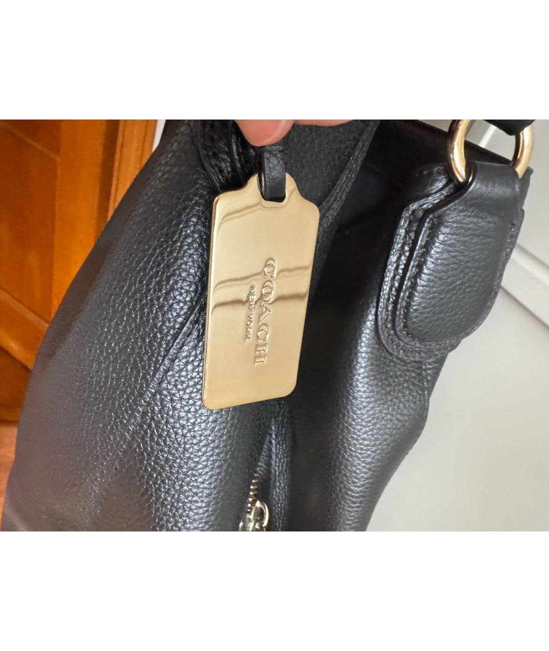 COACH Черная кожаная сумка с короткими ручками, фото 6