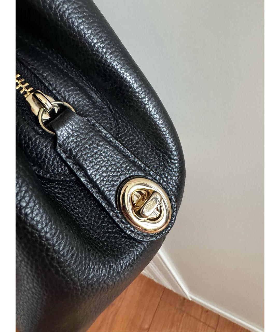 COACH Черная кожаная сумка с короткими ручками, фото 5