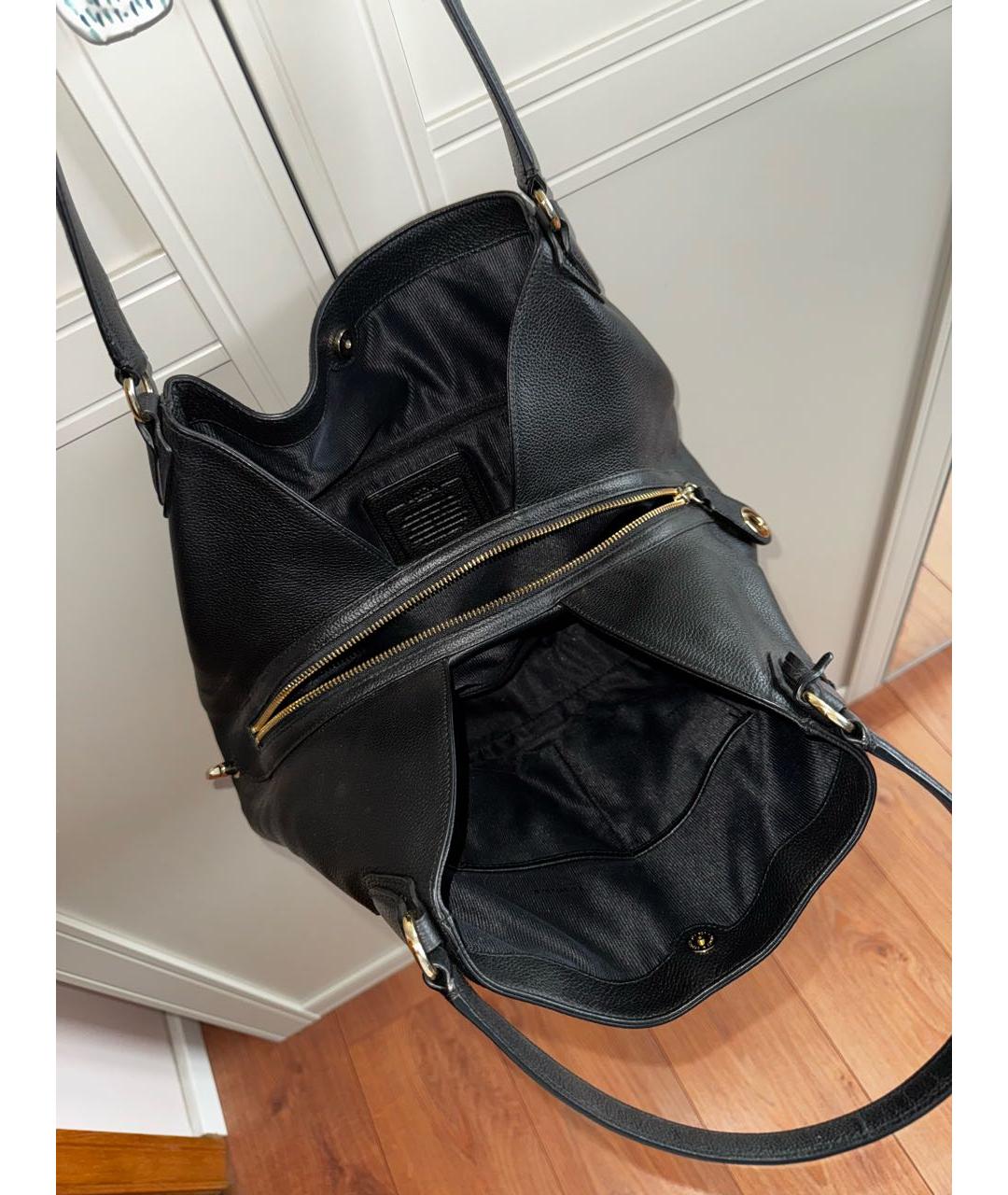 COACH Черная кожаная сумка с короткими ручками, фото 4