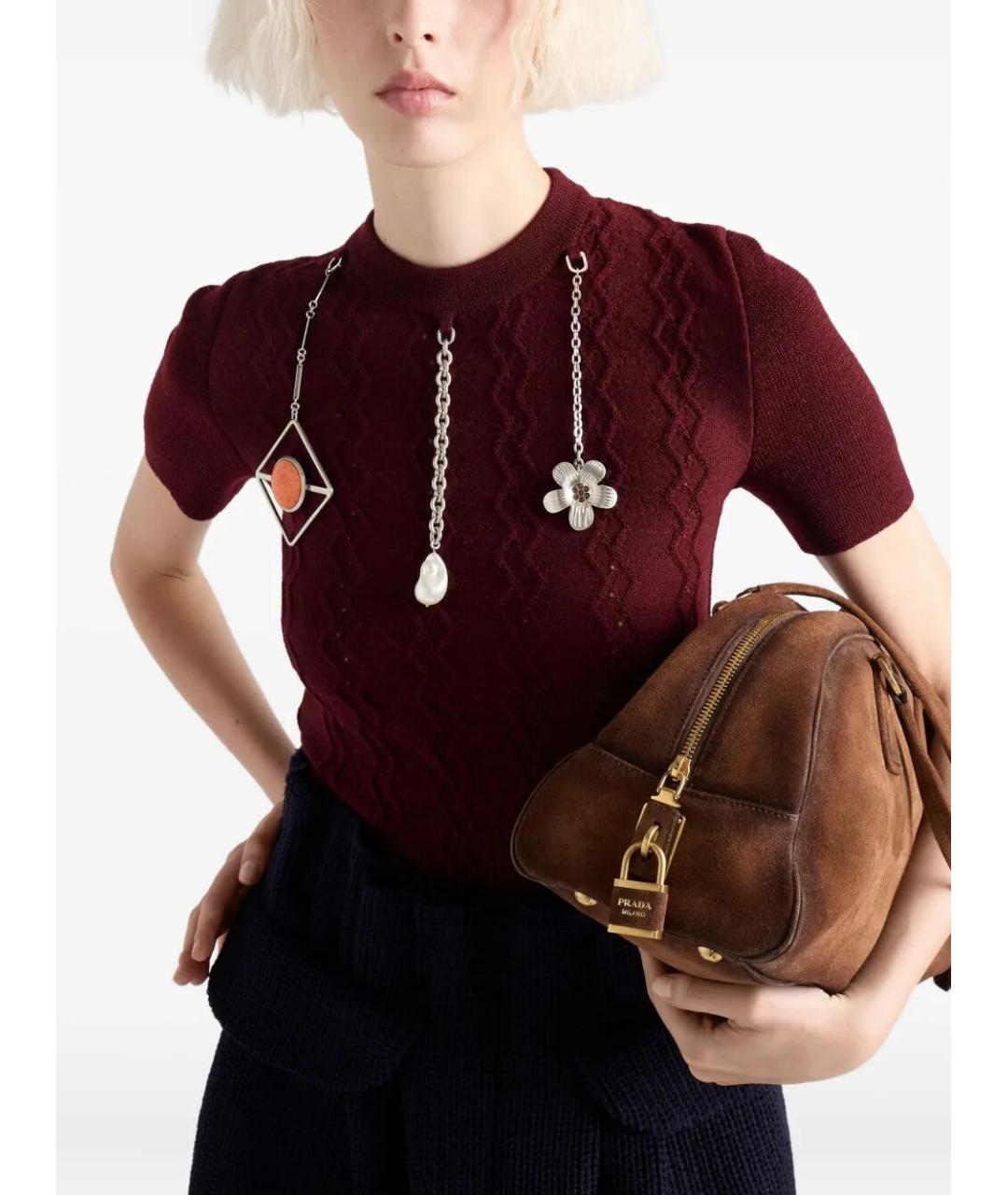 PRADA Бордовый шерстяной джемпер / свитер, фото 3