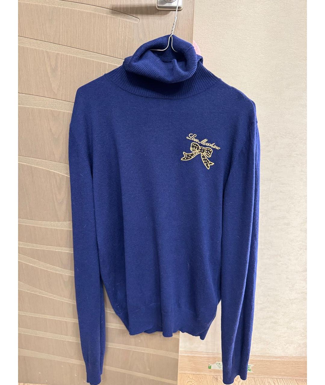 LOVE MOSCHINO Темно-синяя шерстяная водолазка, фото 5