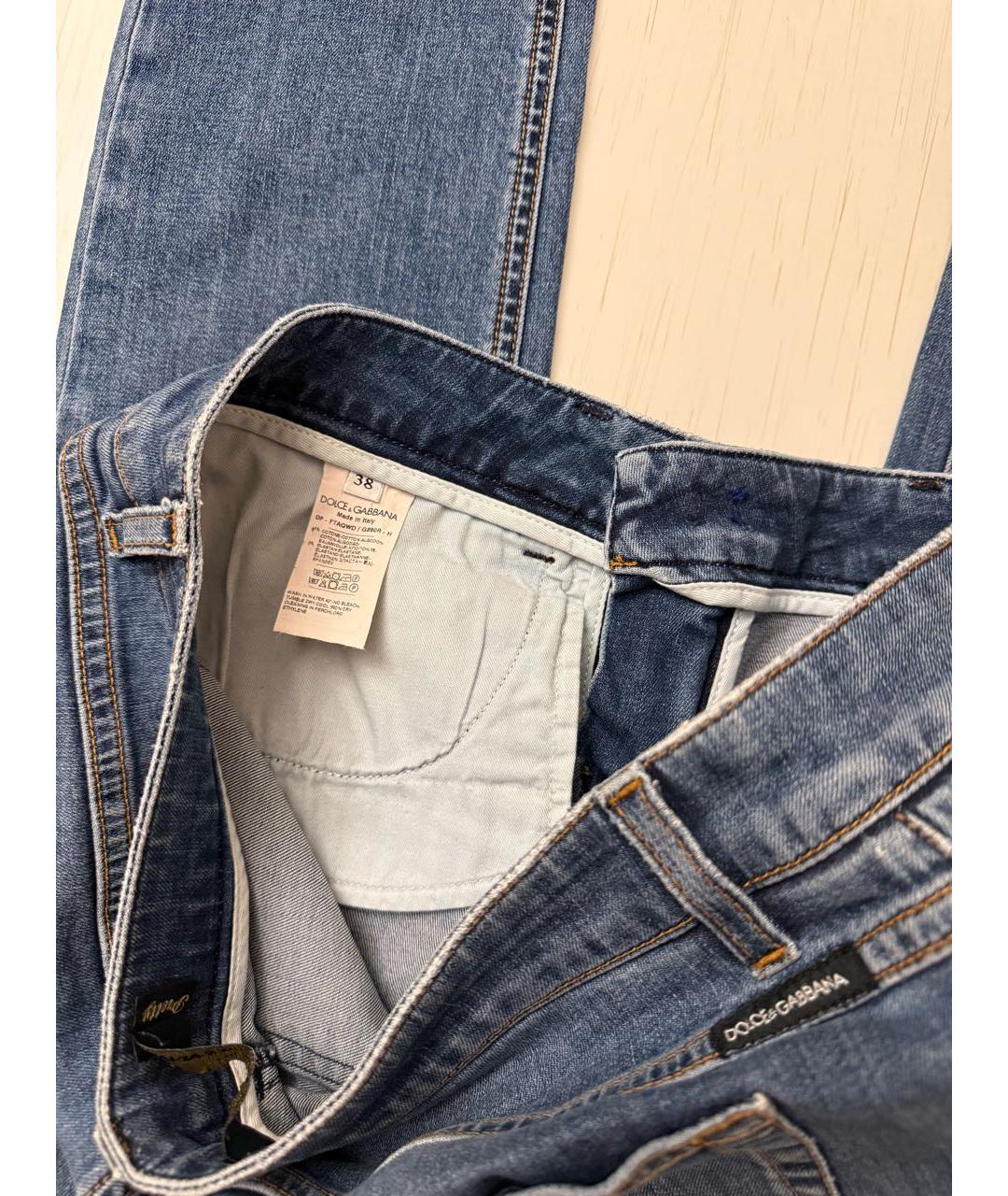 DOLCE&GABBANA Голубые хлопко-эластановые джинсы слим, фото 8