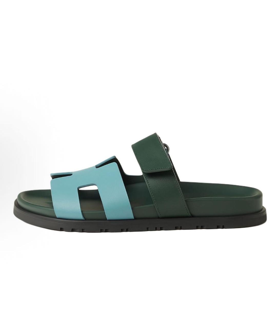 HERMES Зеленые кожаные сандалии, фото 3
