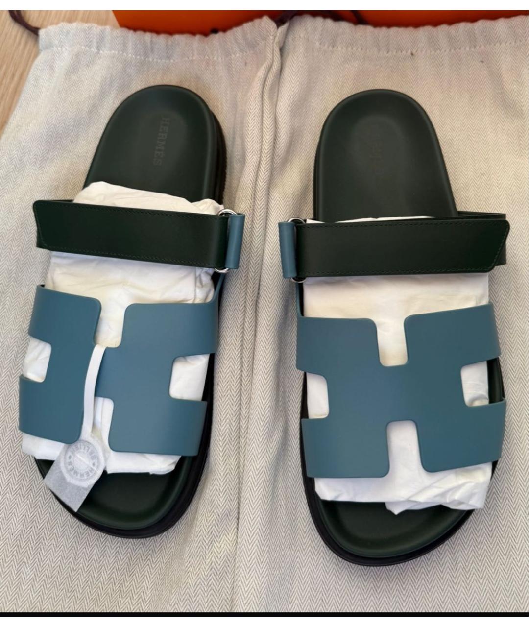 HERMES Зеленые кожаные сандалии, фото 2