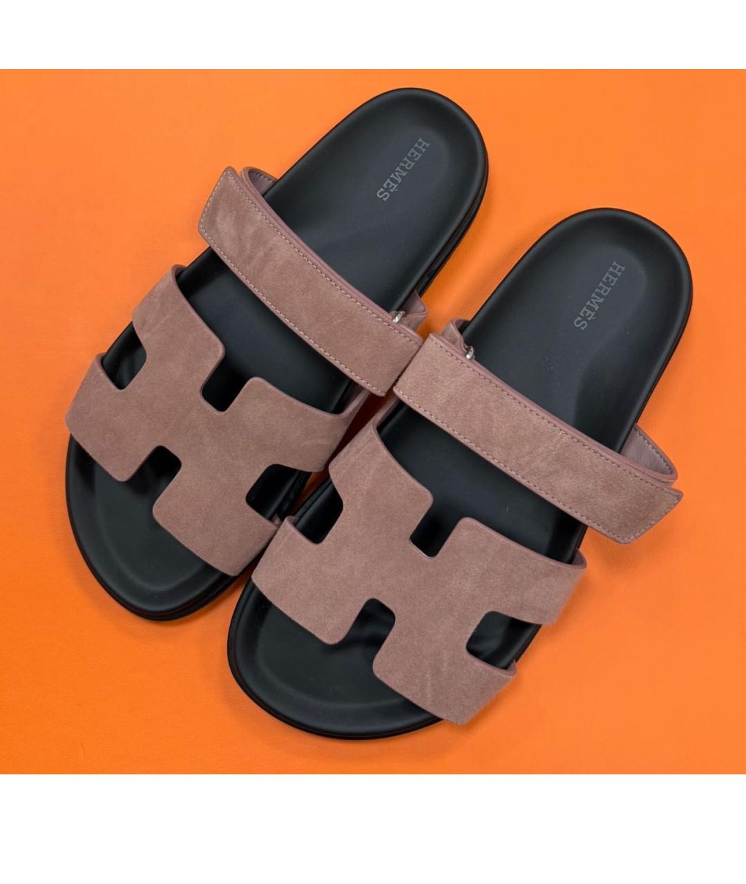 HERMES Коричневые замшевые сандалии, фото 2