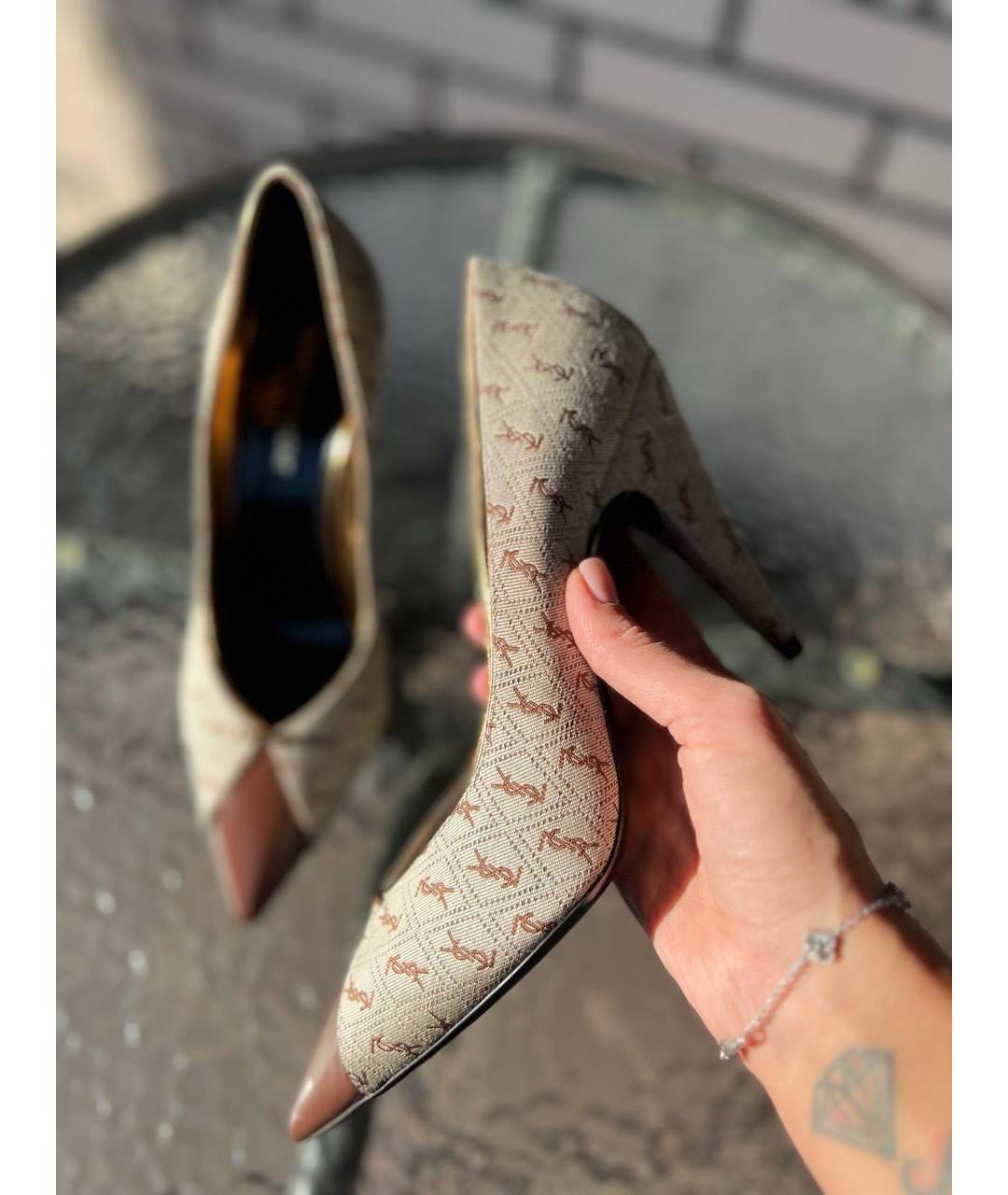 SAINT LAURENT Коричневые текстильные туфли, фото 3