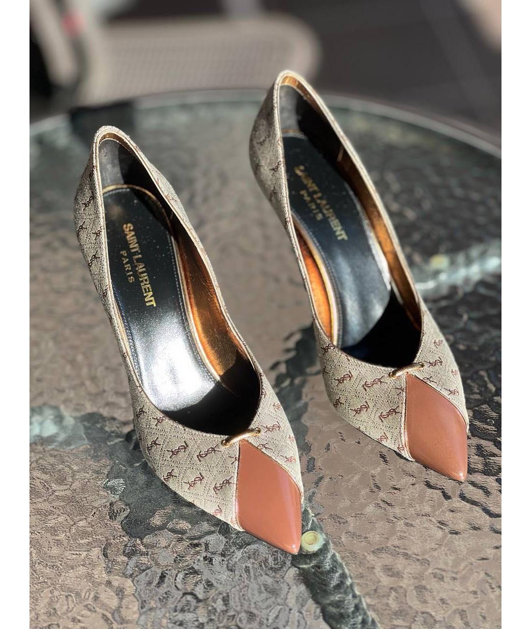 SAINT LAURENT Коричневые текстильные туфли, фото 2