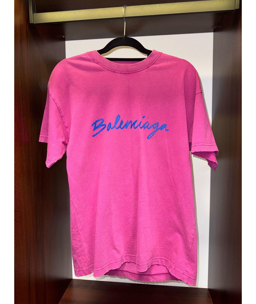 BALENCIAGA Фуксия хлопковая футболка, фото 4