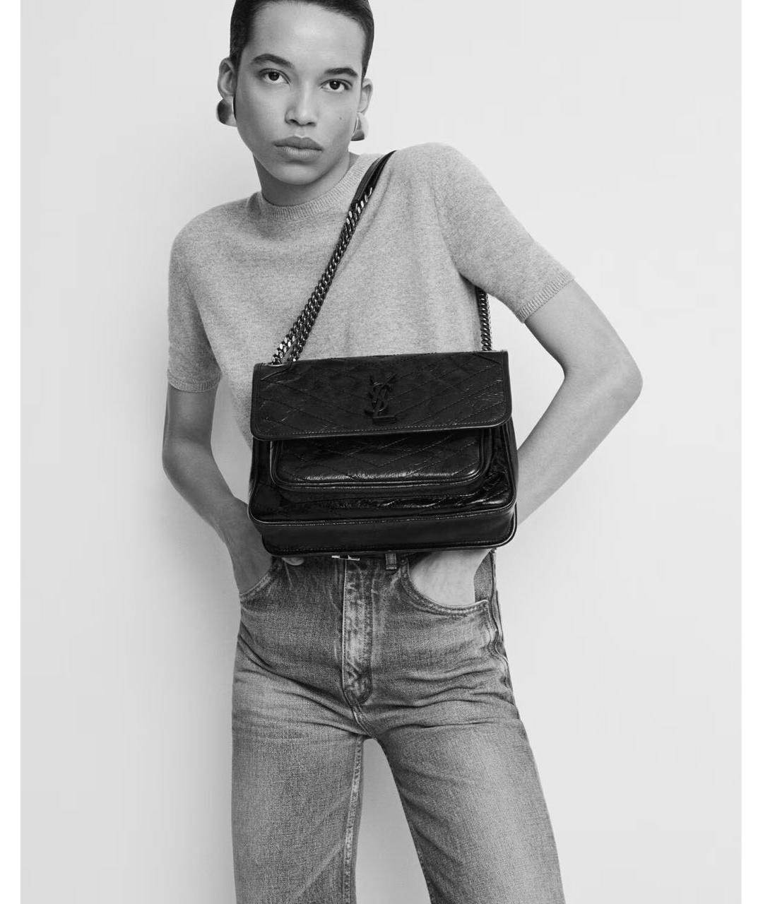 SAINT LAURENT Бордовая кожаная сумка через плечо, фото 2