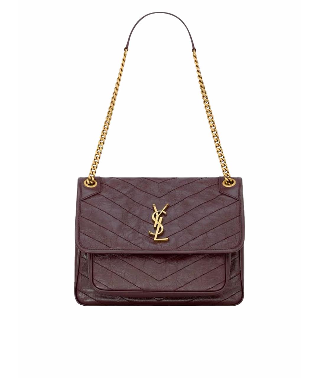 SAINT LAURENT Бордовая кожаная сумка через плечо, фото 5