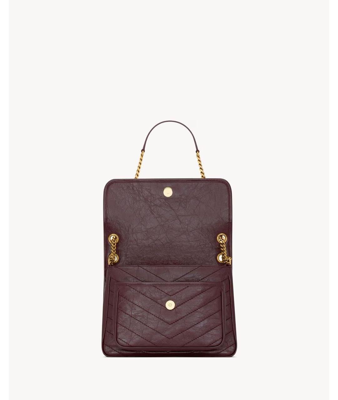 SAINT LAURENT Бордовая кожаная сумка через плечо, фото 4