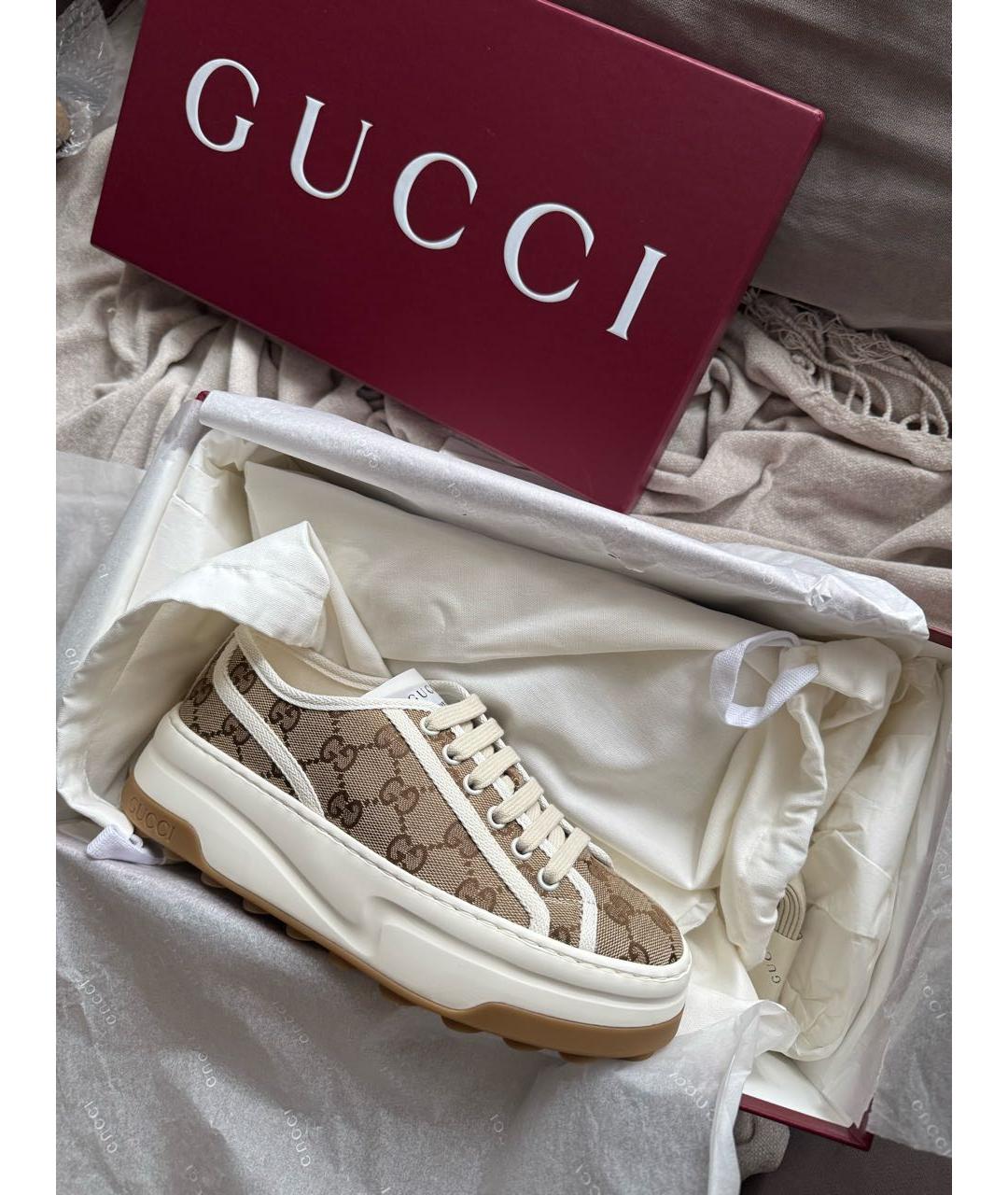 GUCCI Бежевые текстильные кеды, фото 2