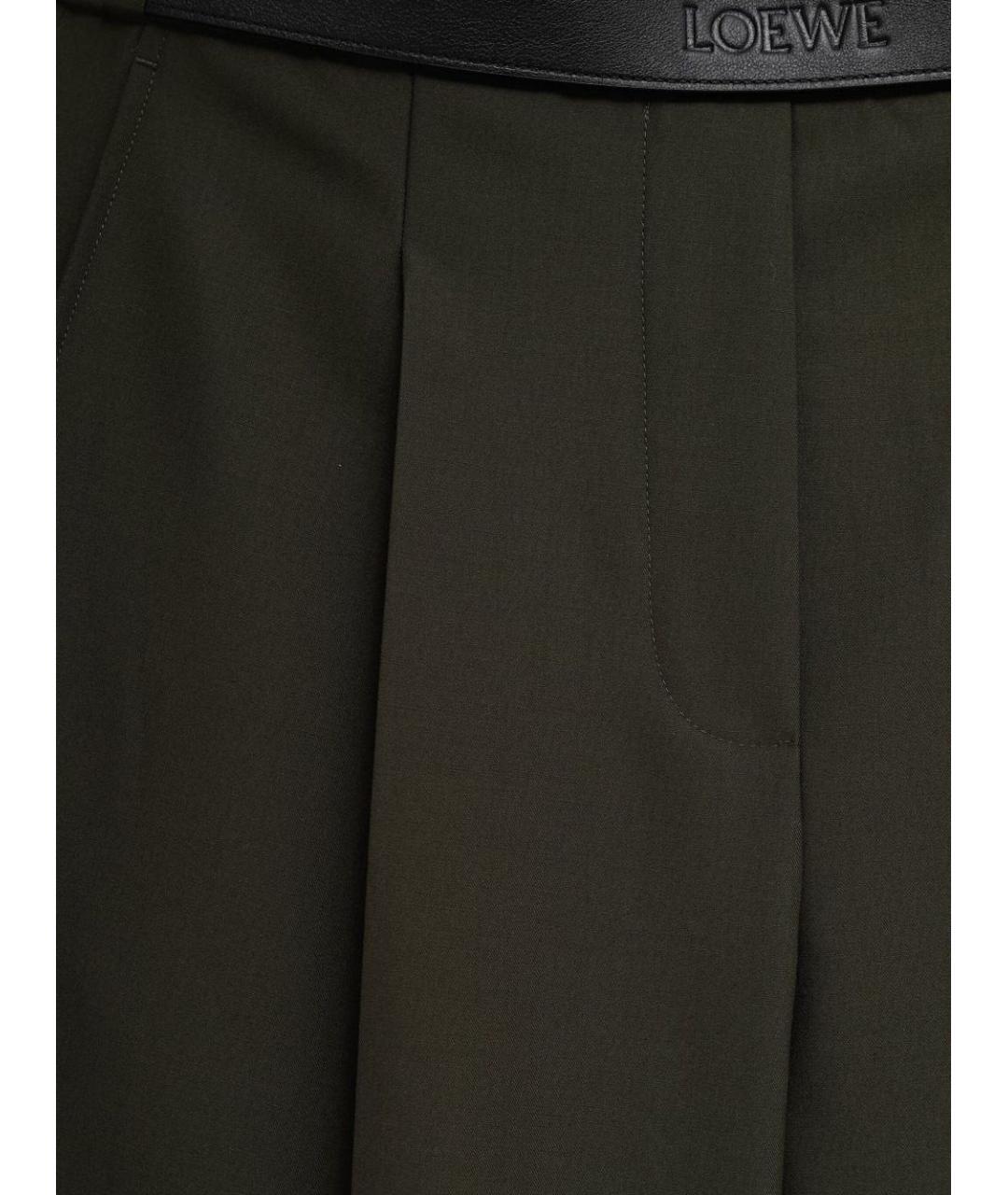 LOEWE Зеленые шерстяные прямые брюки, фото 2