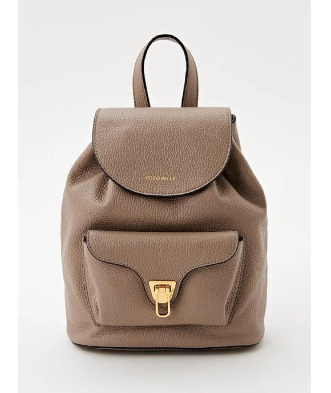 COCCINELLE Бежевый кожаный рюкзак, фото 4