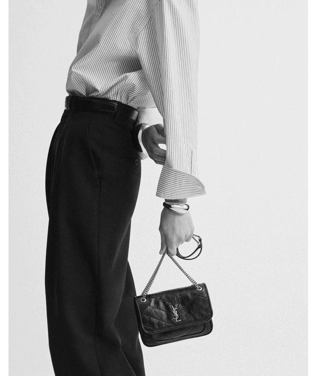 SAINT LAURENT Черная кожаная сумка через плечо, фото 2