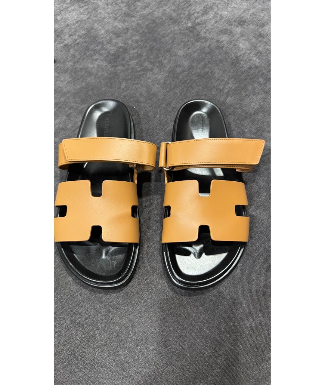 HERMES Коричневые кожаные шлепанцы, фото 3