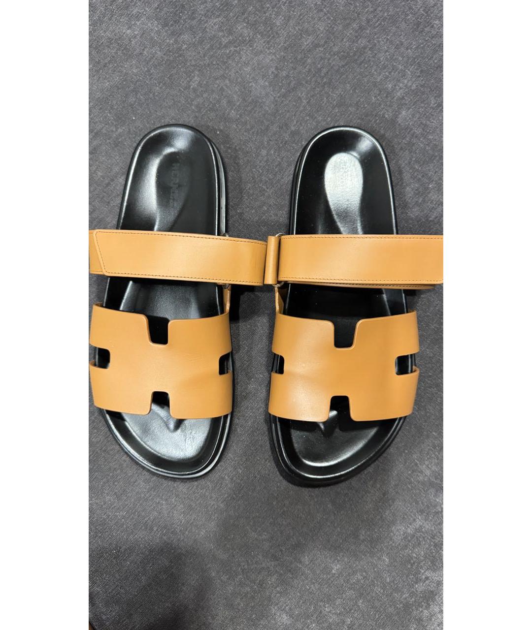 HERMES Коричневые кожаные шлепанцы, фото 2