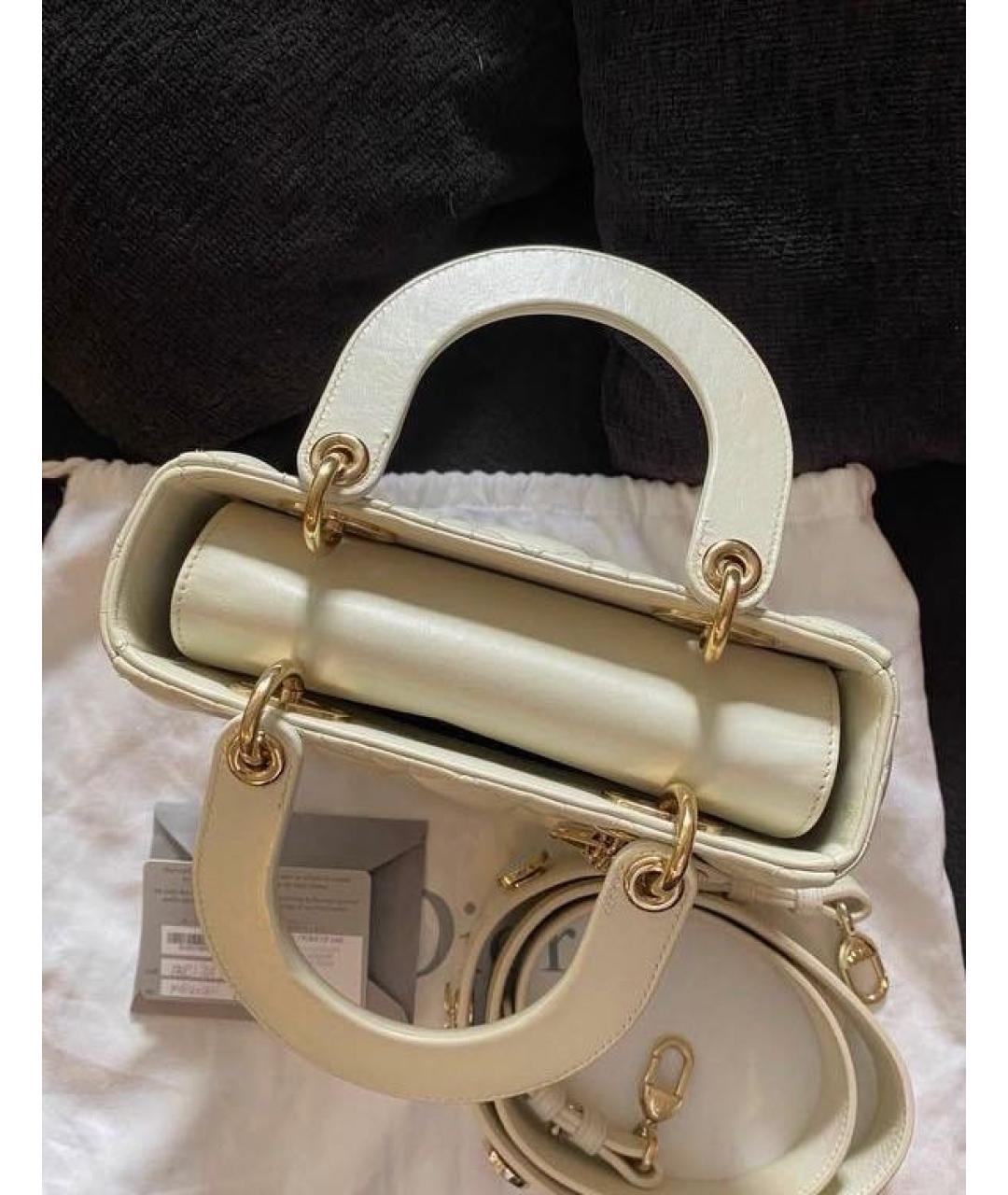 CHRISTIAN DIOR Белая кожаная сумка с короткими ручками, фото 3