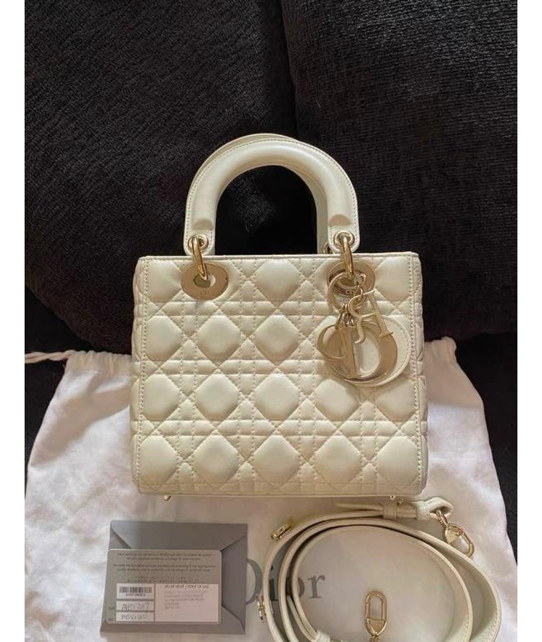 CHRISTIAN DIOR Белая кожаная сумка с короткими ручками, фото 2