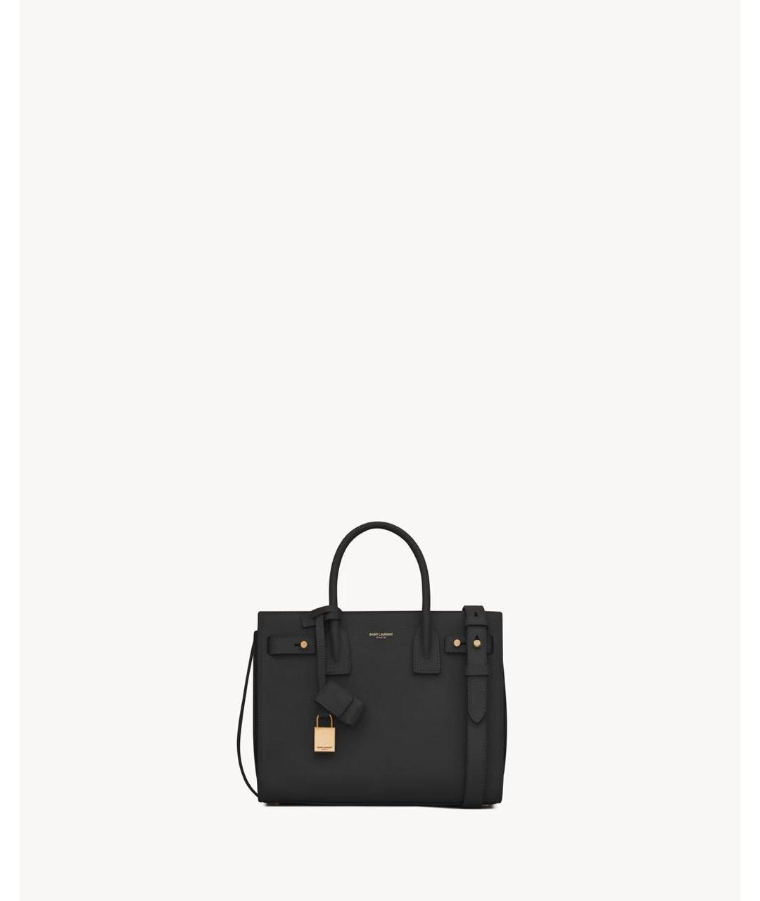 SAINT LAURENT Черная кожаная сумка с короткими ручками, фото 5