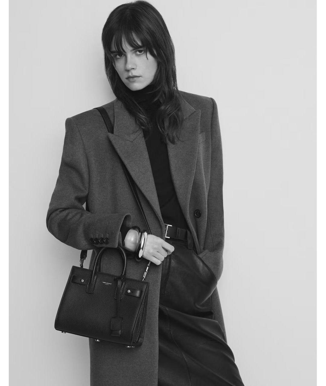 SAINT LAURENT Черная кожаная сумка с короткими ручками, фото 2