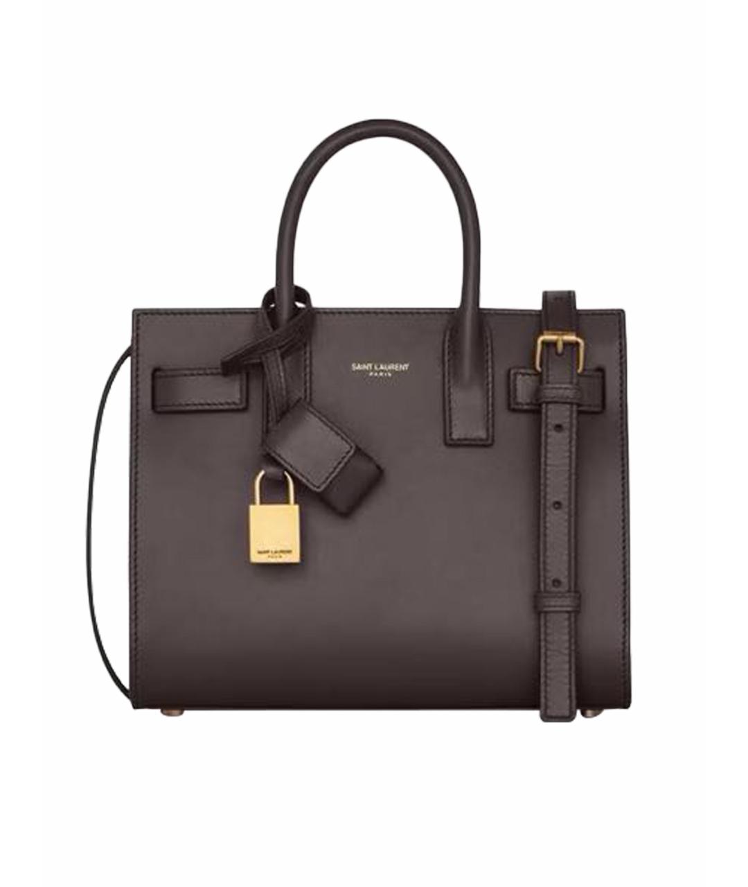 SAINT LAURENT Коричневая кожаная сумка с короткими ручками, фото 1