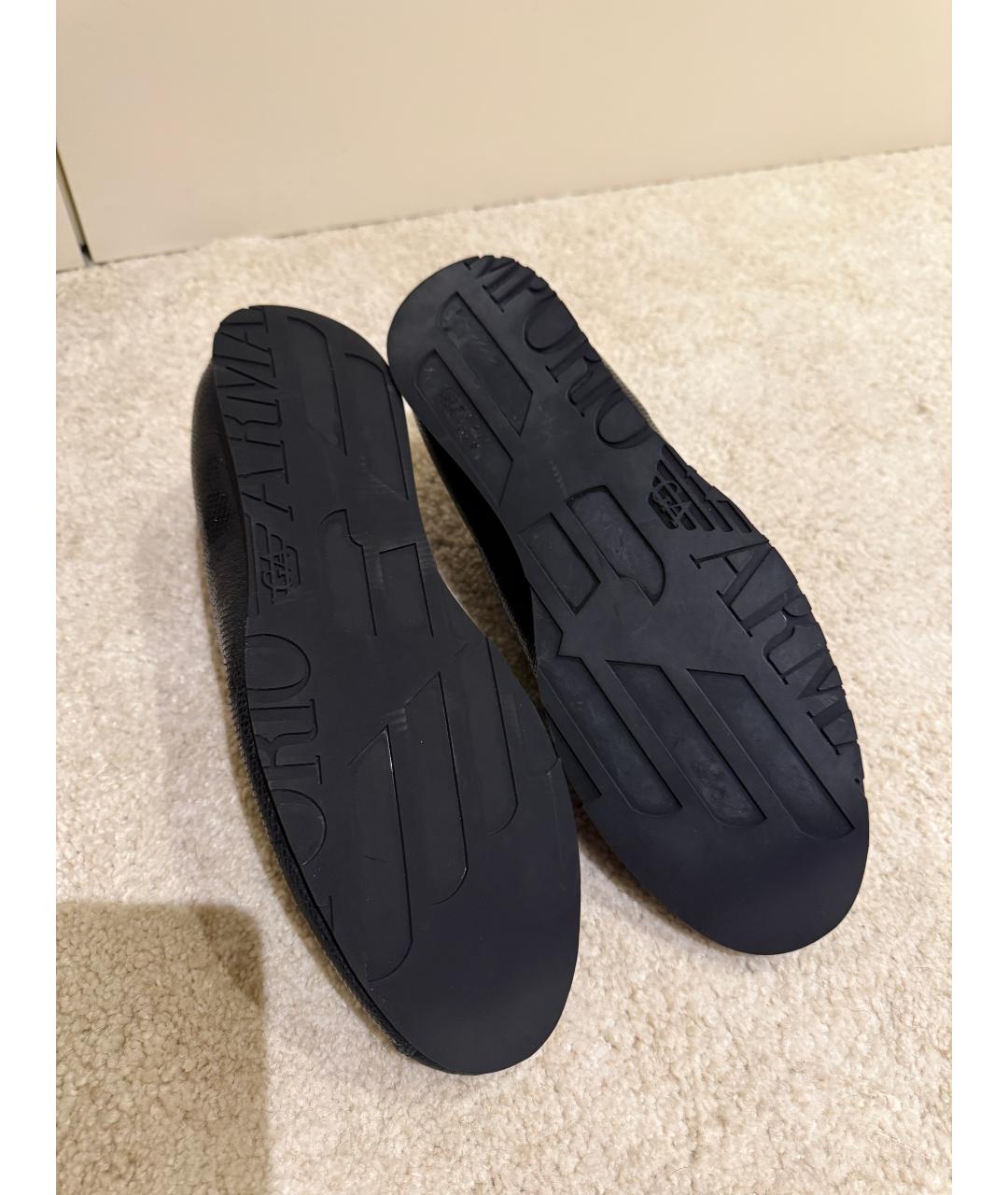 EMPORIO ARMANI Черные кожаные низкие кроссовки / кеды, фото 5