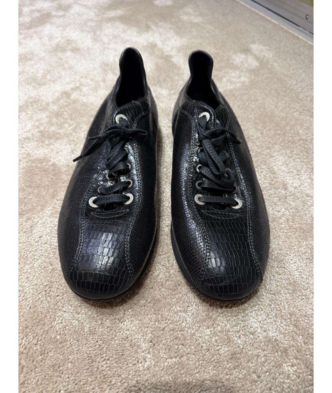 EMPORIO ARMANI Черные кожаные низкие кроссовки / кеды, фото 2