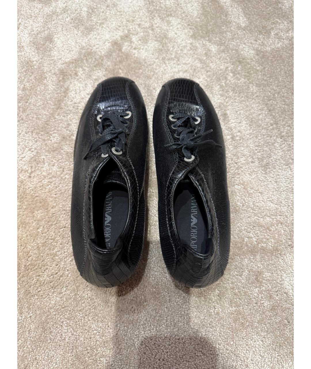 EMPORIO ARMANI Черные кожаные низкие кроссовки / кеды, фото 3