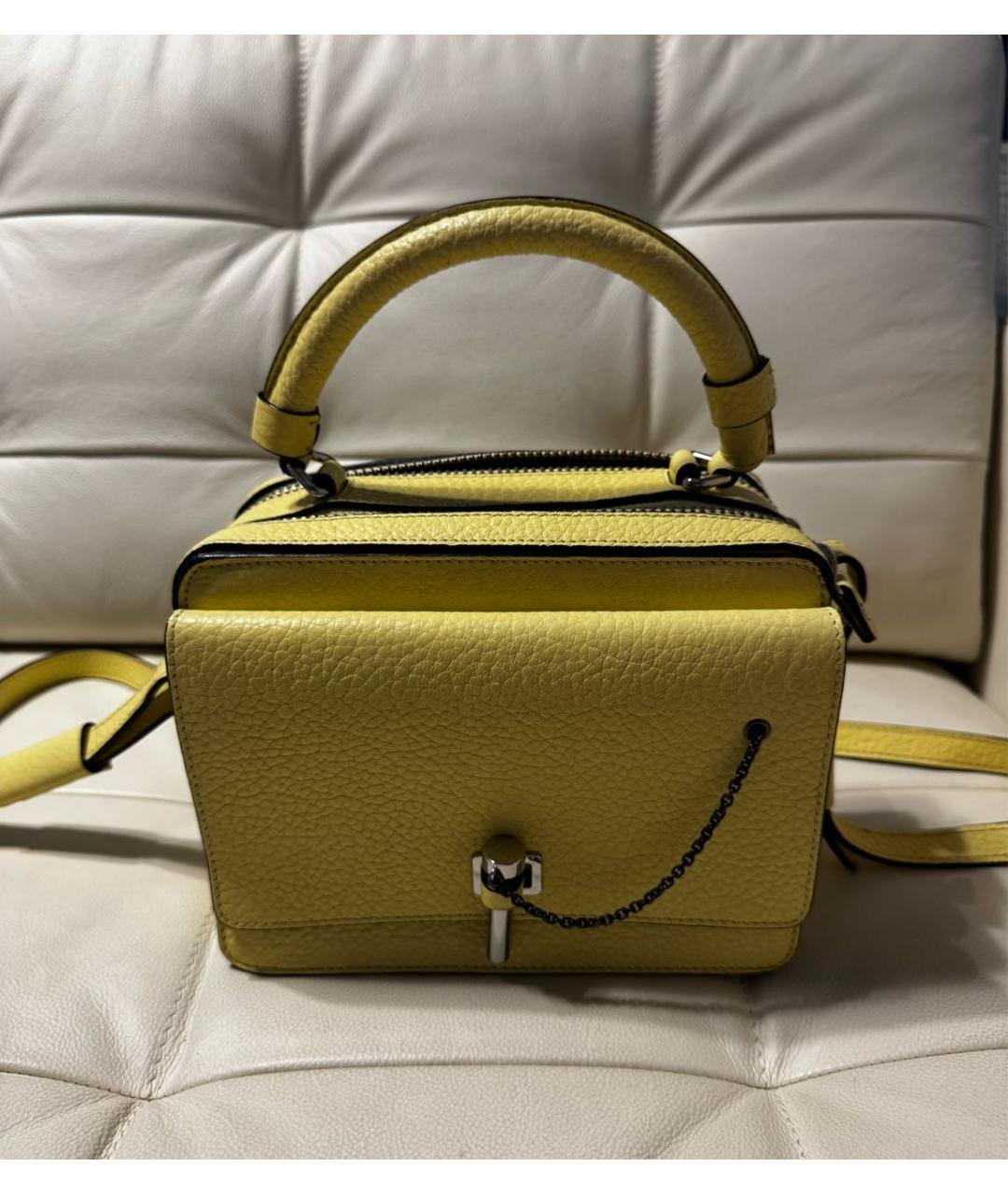 Carven Желтая кожаная сумка с короткими ручками, фото 8