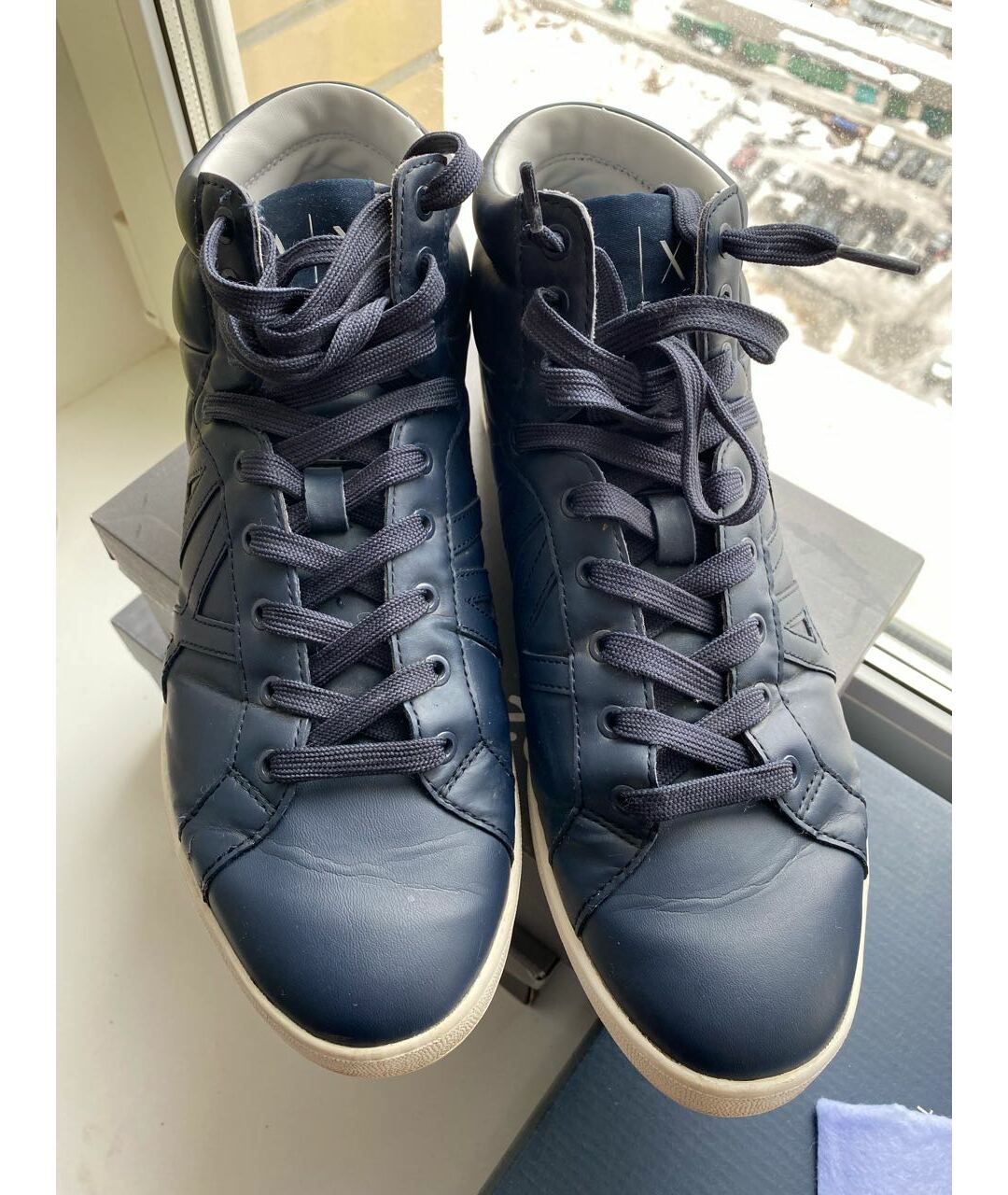 ARMANI EXCHANGE Синие высокие кроссовки / кеды из искусственной кожи, фото 2
