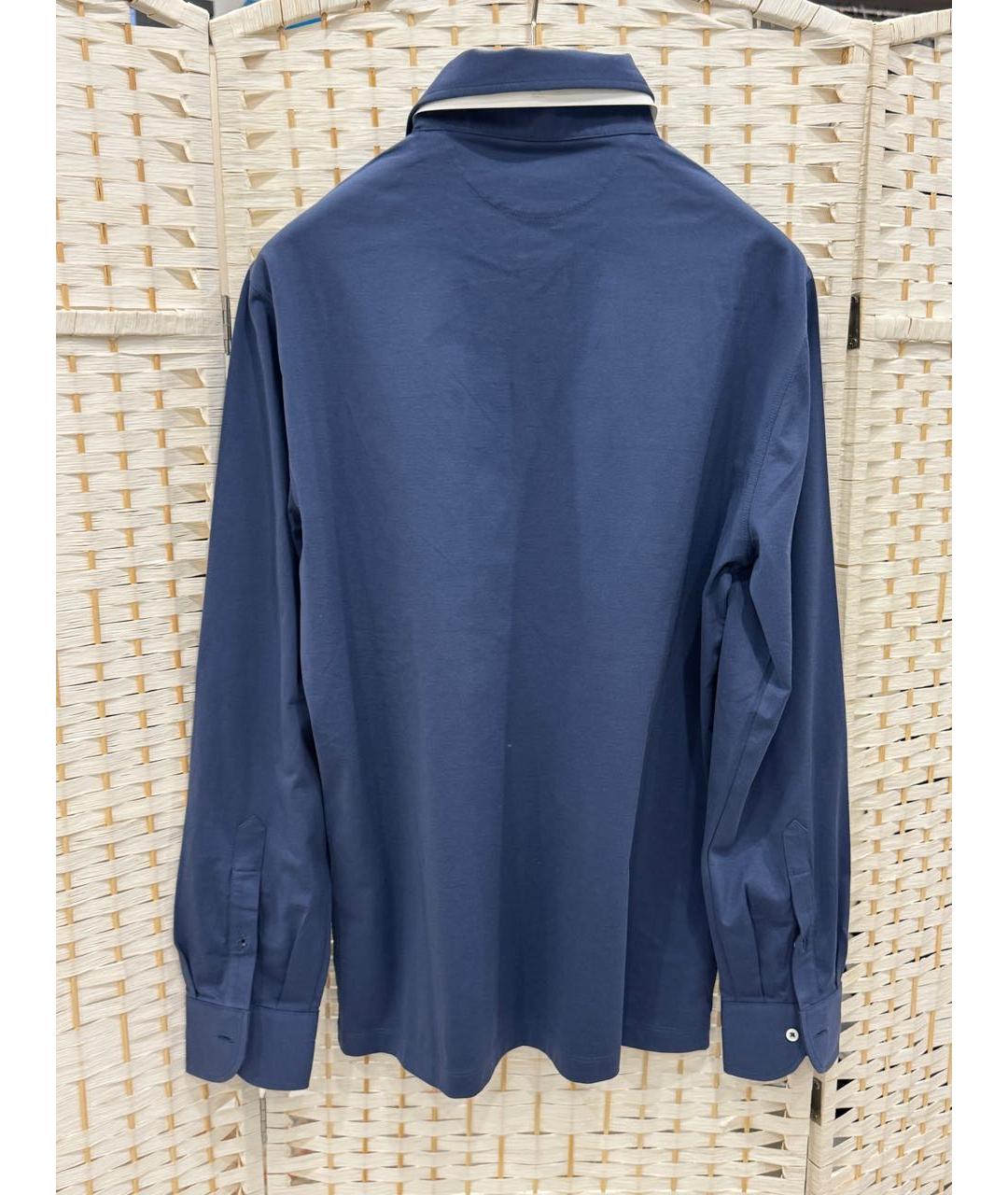 BRUNELLO CUCINELLI Синее хлопковое поло с длинным рукавом, фото 2