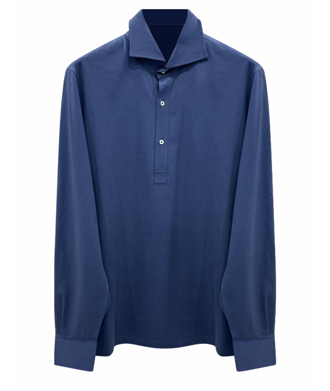 BRUNELLO CUCINELLI Синее хлопковое поло с длинным рукавом, фото 1