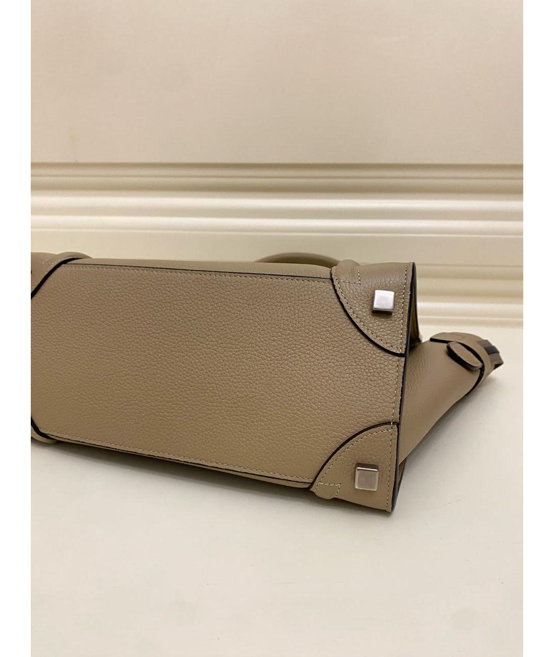 CELINE Бежевая кожаная сумка с короткими ручками, фото 4