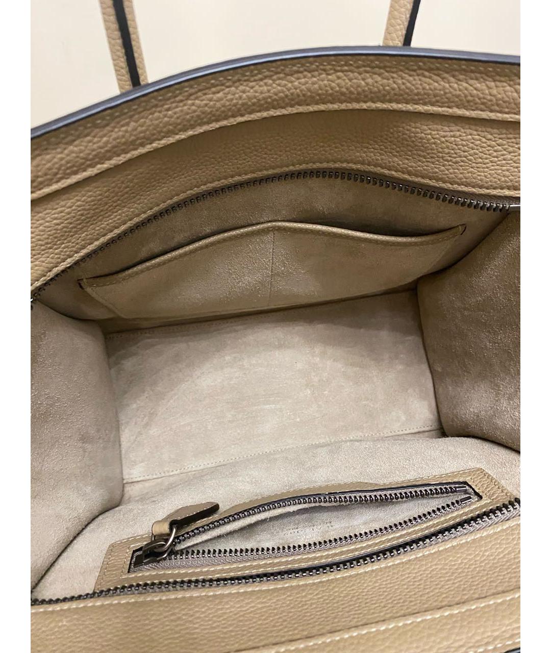CELINE Бежевая кожаная сумка с короткими ручками, фото 8