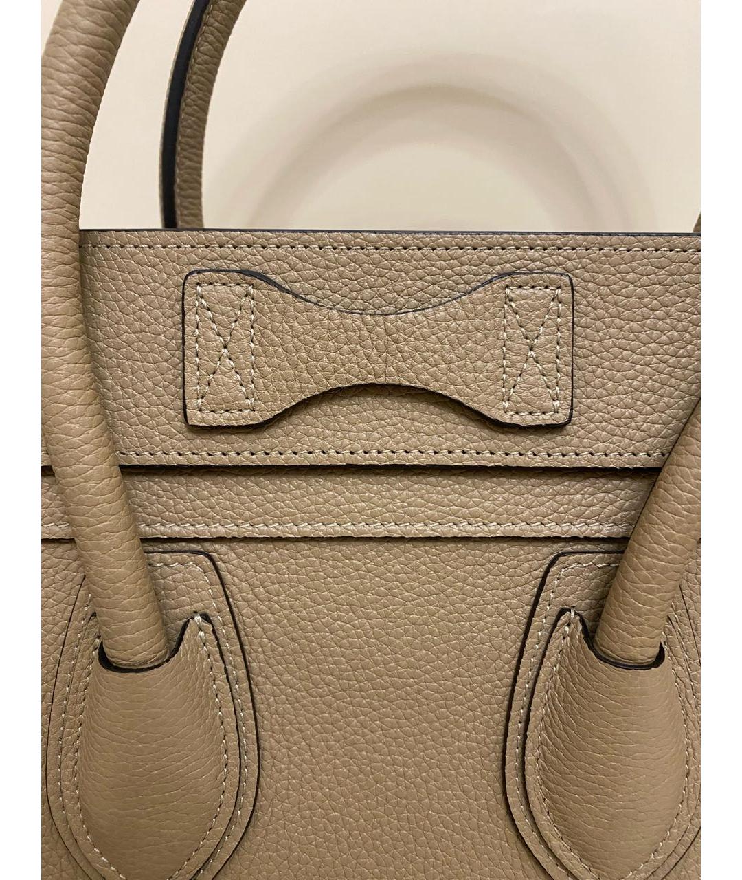 CELINE Бежевая кожаная сумка с короткими ручками, фото 7