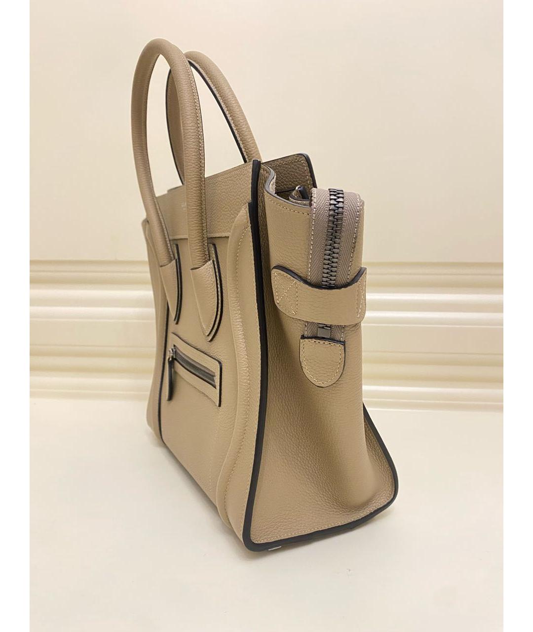 CELINE Бежевая кожаная сумка с короткими ручками, фото 3