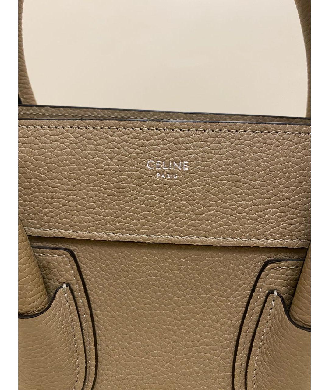 CELINE Бежевая кожаная сумка с короткими ручками, фото 2