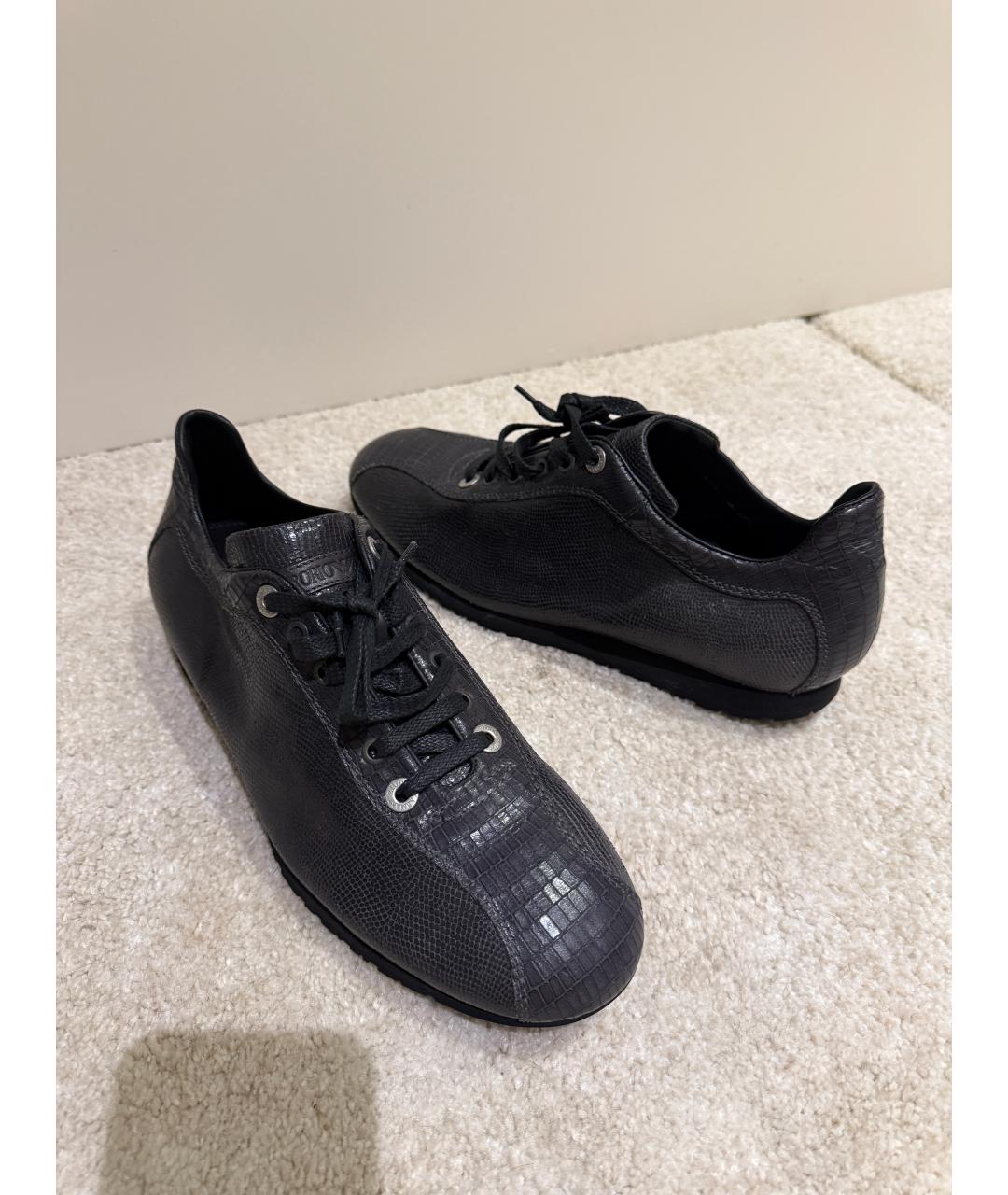 EMPORIO ARMANI Черные кожаные низкие кроссовки / кеды, фото 3